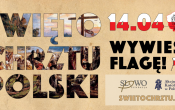 Napis Swieto Chrztu Polski na tle obrazu, data 14.04 i wywies flage