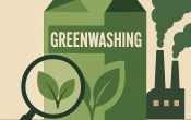 Karton, lupa i napis Greenwashing