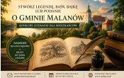 kolorwa grafika z pejzazem na pierwszym planie stara ksiega ptasie pioro i atrament