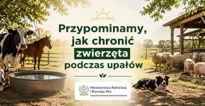 Grafika z zielonym napisem posrodku oraz zwierzeta gospodarskie w tle